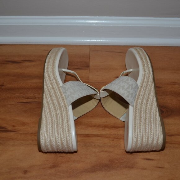 Michael Kors Verity Monogram Natural beige espadrille wedge sandals, 9M - Picture 7 of 10